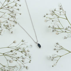 Real 0.7 Carat Black Spinel Marquise Necklace with Silver Chain