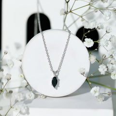 Real 0.7 Carat Black Spinel Marquise Necklace with Silver Chain
