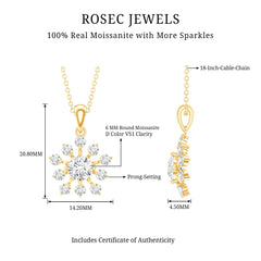 Certified Moissanite Snowflake Necklace in Yellow Gold Plated Silver