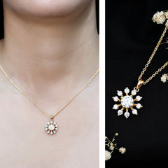 Certified Moissanite Snowflake Necklace in Yellow Gold Plated Silver