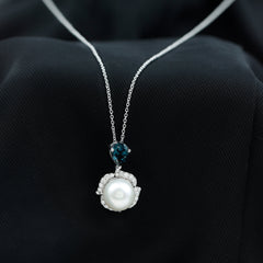 Designer Freshwater Pearl Bridal Necklace with London Blue Topaz