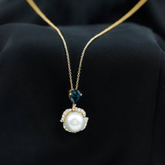 Designer Freshwater Pearl Bridal Necklace with London Blue Topaz