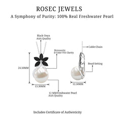 Natural Freshwater Pearl Flower Pendant with Black Onyx and Moissanite