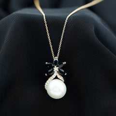 Natural Freshwater Pearl Flower Pendant with Black Onyx and Moissanite