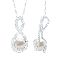 Designer Freshwater Pearl and Moissanite Infinity Necklace With Chain