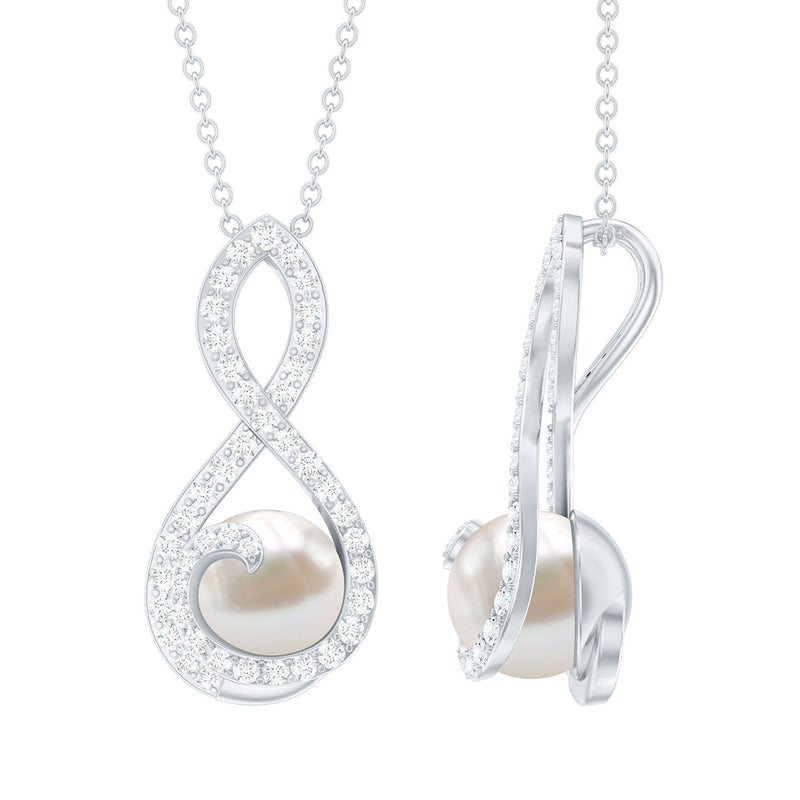 Freshwater Pearl and Moissanite Infinity Dangle Pendant