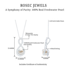 Freshwater Pearl and Moissanite Infinity Dangle Pendant