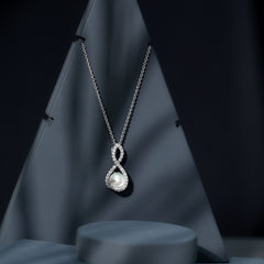 Freshwater Pearl and Moissanite Infinity Dangle Pendant