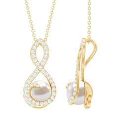 Designer Freshwater Pearl and Moissanite Infinity Necklace With Chain