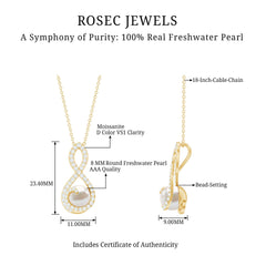 Designer Freshwater Pearl and Moissanite Infinity Necklace With Chain