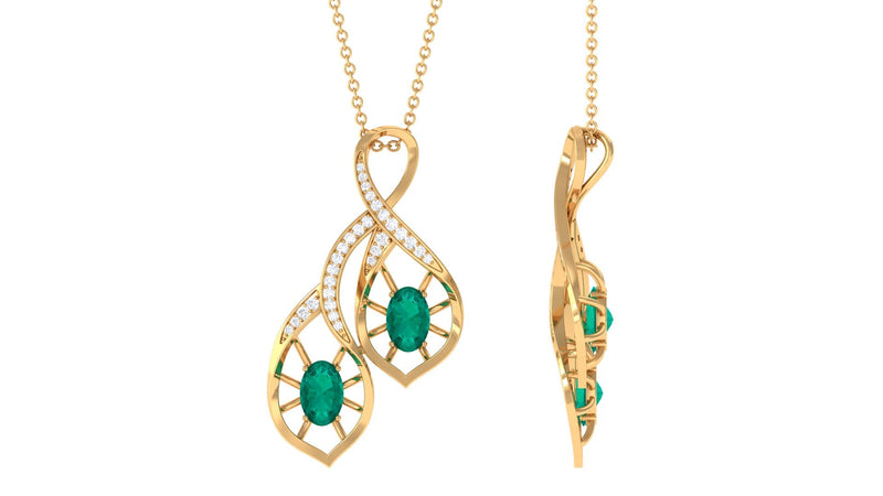 Natural Emerald Statement Necklace with Diamond for Women