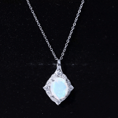 1.3 Carat Oval Cut Rainbow Opal Art Deco Necklace with Moissanite Halo