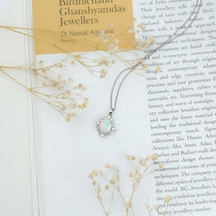 1.3 Carat Oval Cut Rainbow Opal Art Deco Necklace with Moissanite Halo