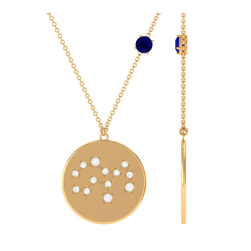 Real Blue Sapphire Diamond Virgo Zodiac Necklace for Women