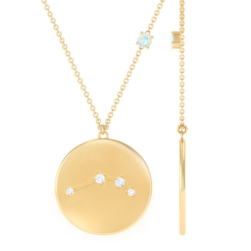 Natural Ethiopian Opal Diamond Zodiac Libra Constellation Necklace