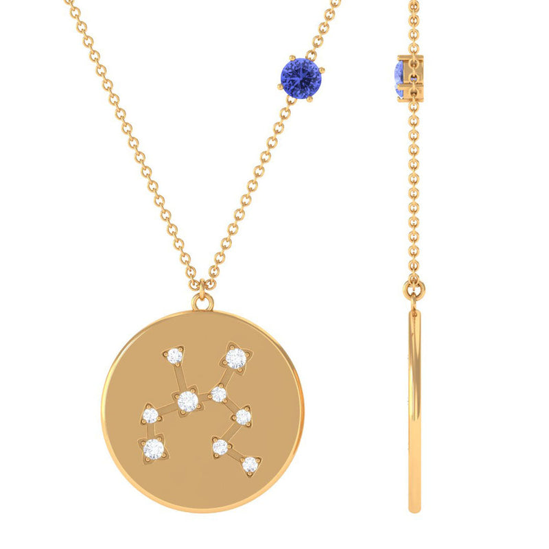 Tanzanite and Diamond Zodiac Sagittarius Necklace with Birthstone