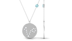 Certified Real Aquamarine Pisces Zodiac Disc Necklace with Diamond