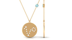 Certified Real Aquamarine Pisces Zodiac Disc Necklace with Diamond