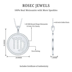 Virgo Zodiac Sign Disc Pendant with Pave Set Moissanite