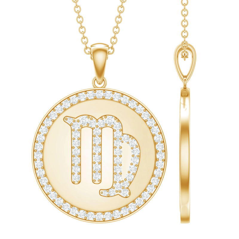 Virgo Zodiac Sign Disc Pendant with Pave Set Moissanite