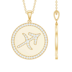 Moissanite Disc Sagittarius Zodiac Sign Pendant Necklace