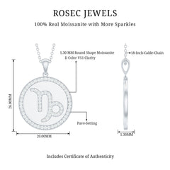 Certified Moissanite Disc Capricorn Zodiac Pendant