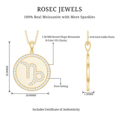 Certified Moissanite Disc Capricorn Zodiac Pendant