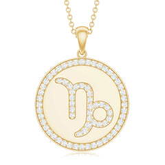 Certified Moissanite Disc Capricorn Zodiac Pendant