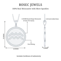 Moissanite Disc Aquarius Zodiac Sign Pendant Necklace