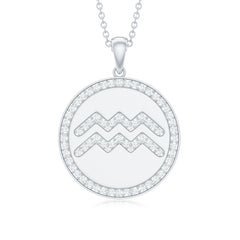 Moissanite Disc Aquarius Zodiac Sign Pendant Necklace
