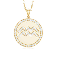 Moissanite Disc Aquarius Zodiac Sign Pendant Necklace