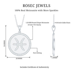 Simple Moissanite and Disc Pisces Zodiac Pendant