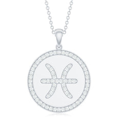 Simple Moissanite and Disc Pisces Zodiac Pendant