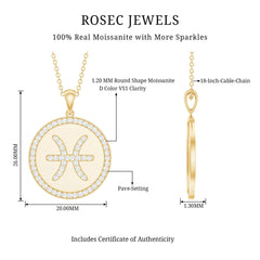 Simple Moissanite and Disc Pisces Zodiac Pendant