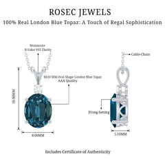 Genuine London Blue Topaz Solitaire Necklace with Chain