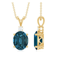 Genuine London Blue Topaz Solitaire Necklace with Chain