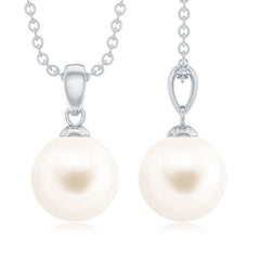 Natural 8MM Freshwater Pearl Solitaire Drop Necklace With Chain