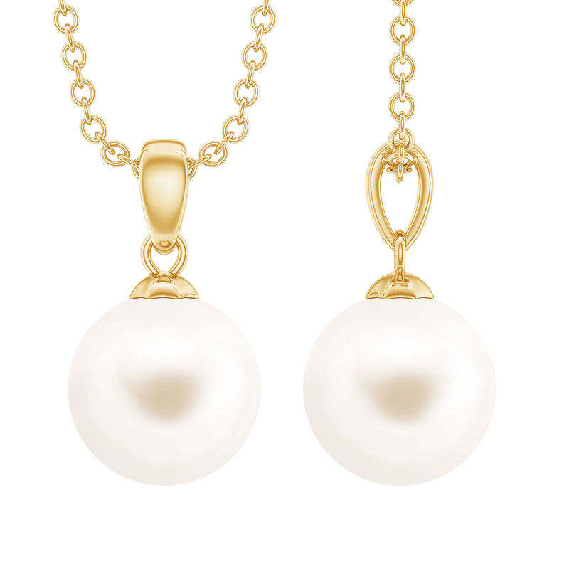 Natural 8MM Freshwater Pearl Solitaire Drop Necklace With Chain