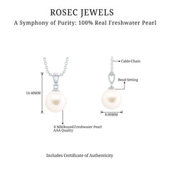 Natural 8MM Freshwater Pearl Solitaire Drop Necklace With Chain