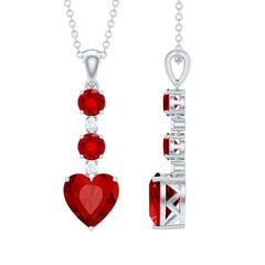 Certified 2 Carat Lab Grown Ruby Heart Necklace with Silver Chain