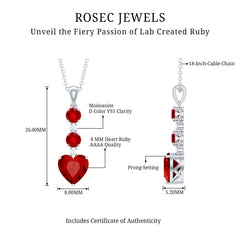 Certified 2 Carat Lab Grown Ruby Heart Necklace with Silver Chain
