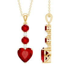 Created Ruby and Moissanite Heart Dangle Pendant Necklace
