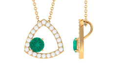 Natural Emerald Geometric Pendant Necklace with Diamond