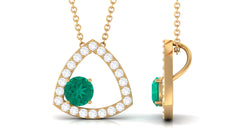 Natural Emerald Geometric Pendant Necklace with Diamond