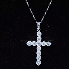 Certified Moissanite Cross Necklace With Silver Chain