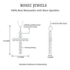 Certified Round Moissanite Cross Pendant Necklace
