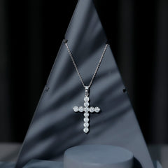 Certified Moissanite Cross Necklace With Silver Chain