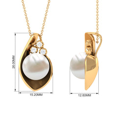 12 MM Real Freshwater Pearl Pendant with Diamond
