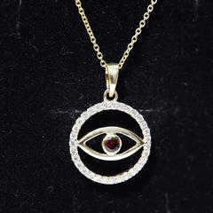 Real Garnet and Diamond Evil Eye Necklace