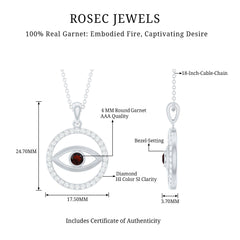 Real Garnet and Diamond Evil Eye Necklace